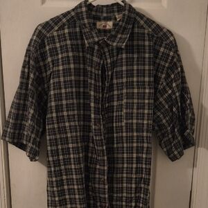 Eddie Bauer Navy and White Plaid Casual Shirt